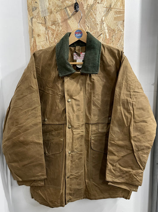 Filson Tin Cloth Jacket 61N Canvas Tan Green Wool Collar Made In USA 40 Medium