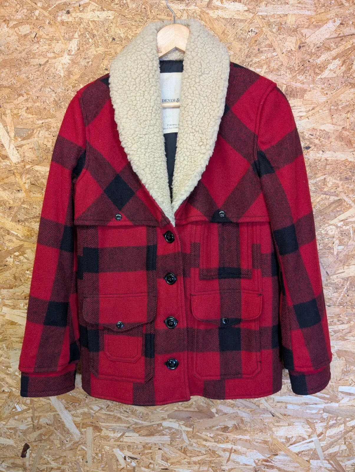 Ralph Lauren Denim & Supply Jacket Mens S Mackinaw Red Wool Buffalo Plaid Sherpa