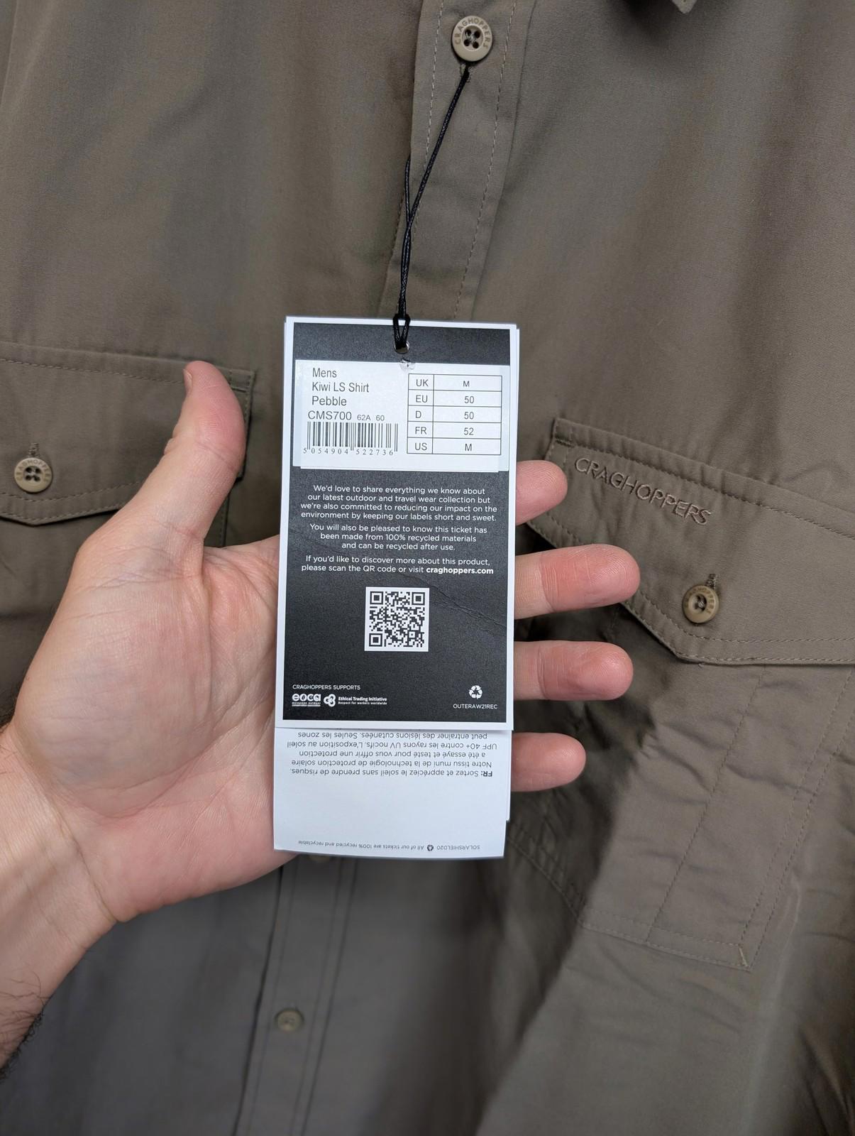 Craghoppers Nosillife Shirt Medium Men Kiwi Long Sleeve Outdoor Adventure Pebble