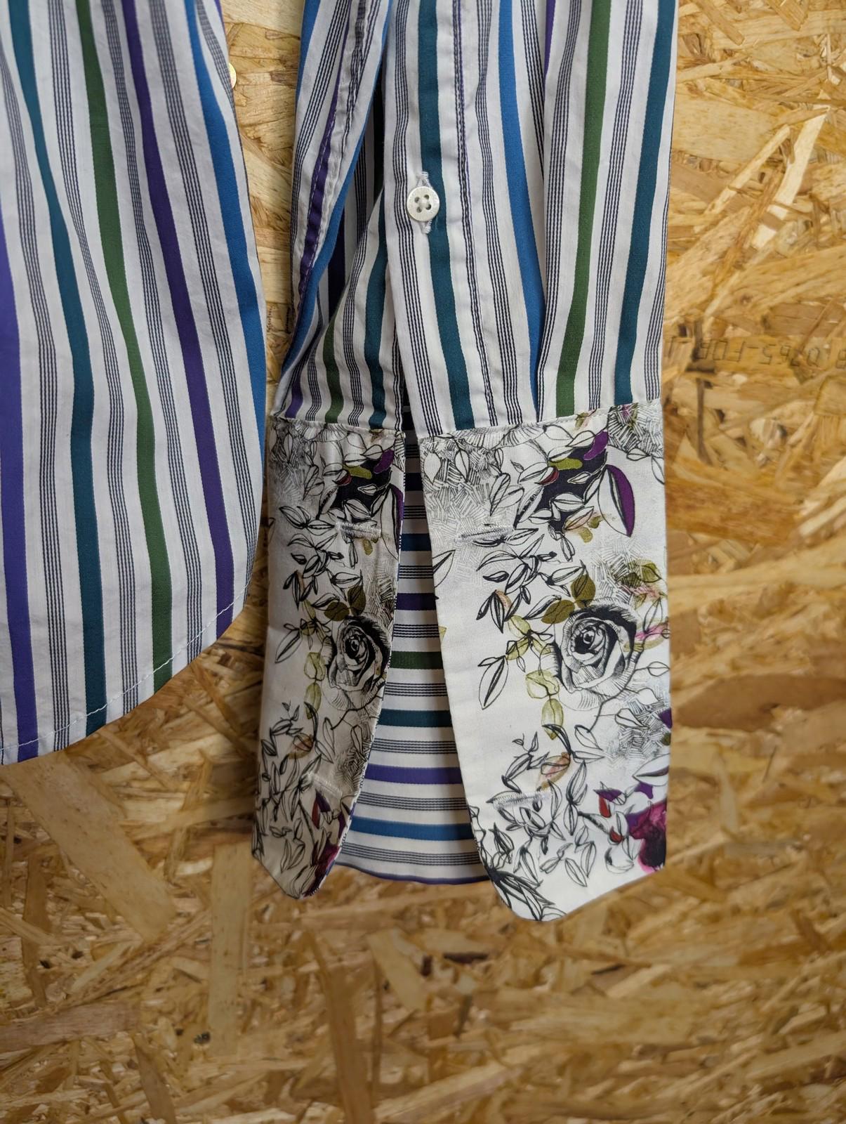 Ted Baker Shirt Mens Size 4 Large London Striped Long Sleeve French Floral Cuffs