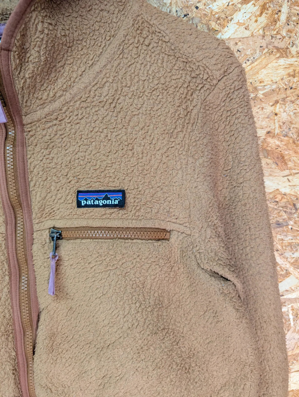 Patagonia Retro Pile Fleece Hoodie Jacket Women Medium Brown Fully Zip Synchilla