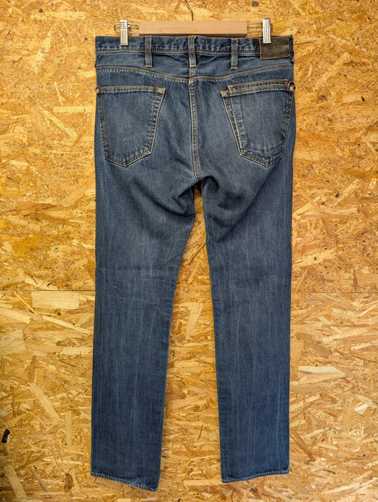 Paul Smith Jeans Mens W32 L34 Blue Denim Slim Straight 400M Button Leather Patch