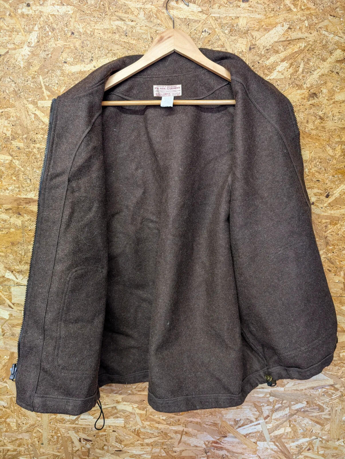 Filson Mackinaw Wool Vest Mens XL Brown Grey Zip Front Liner Gilet Body Warmer