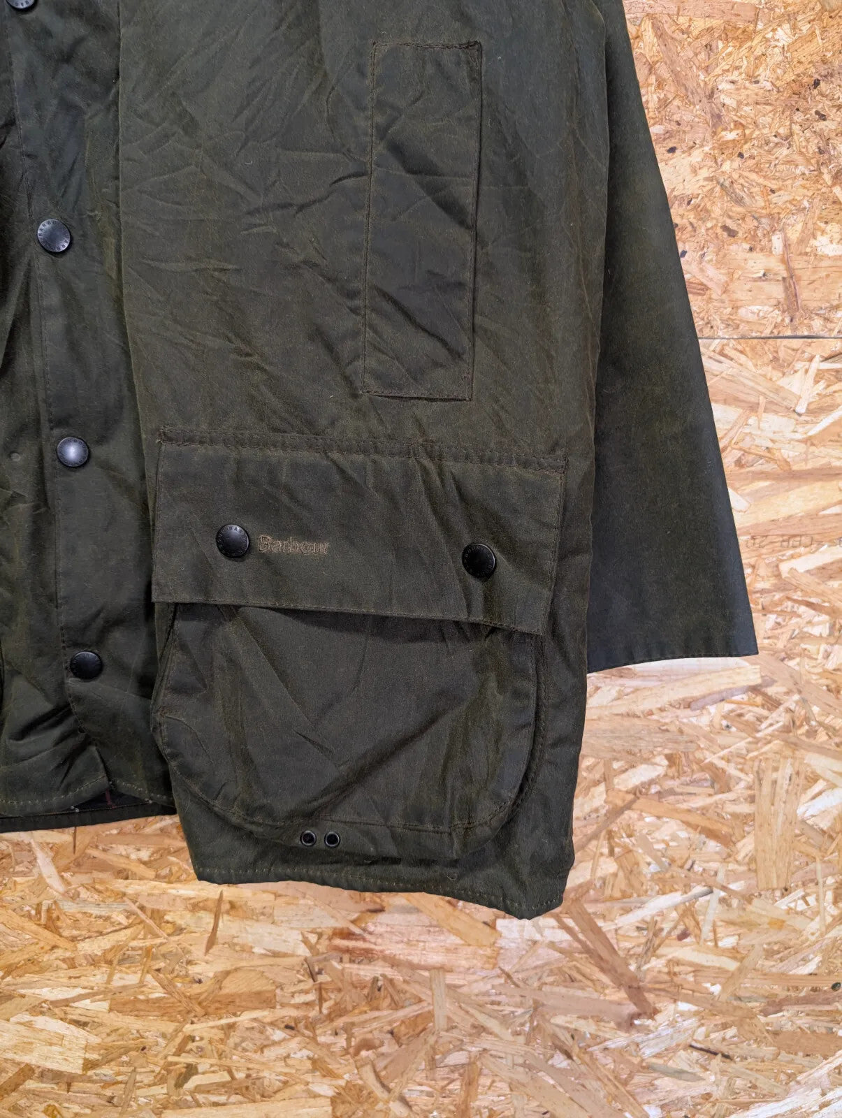 Barbour Classic Beaufort Wax Jacket Mens Large C42 Olive Green Cotton Tartan