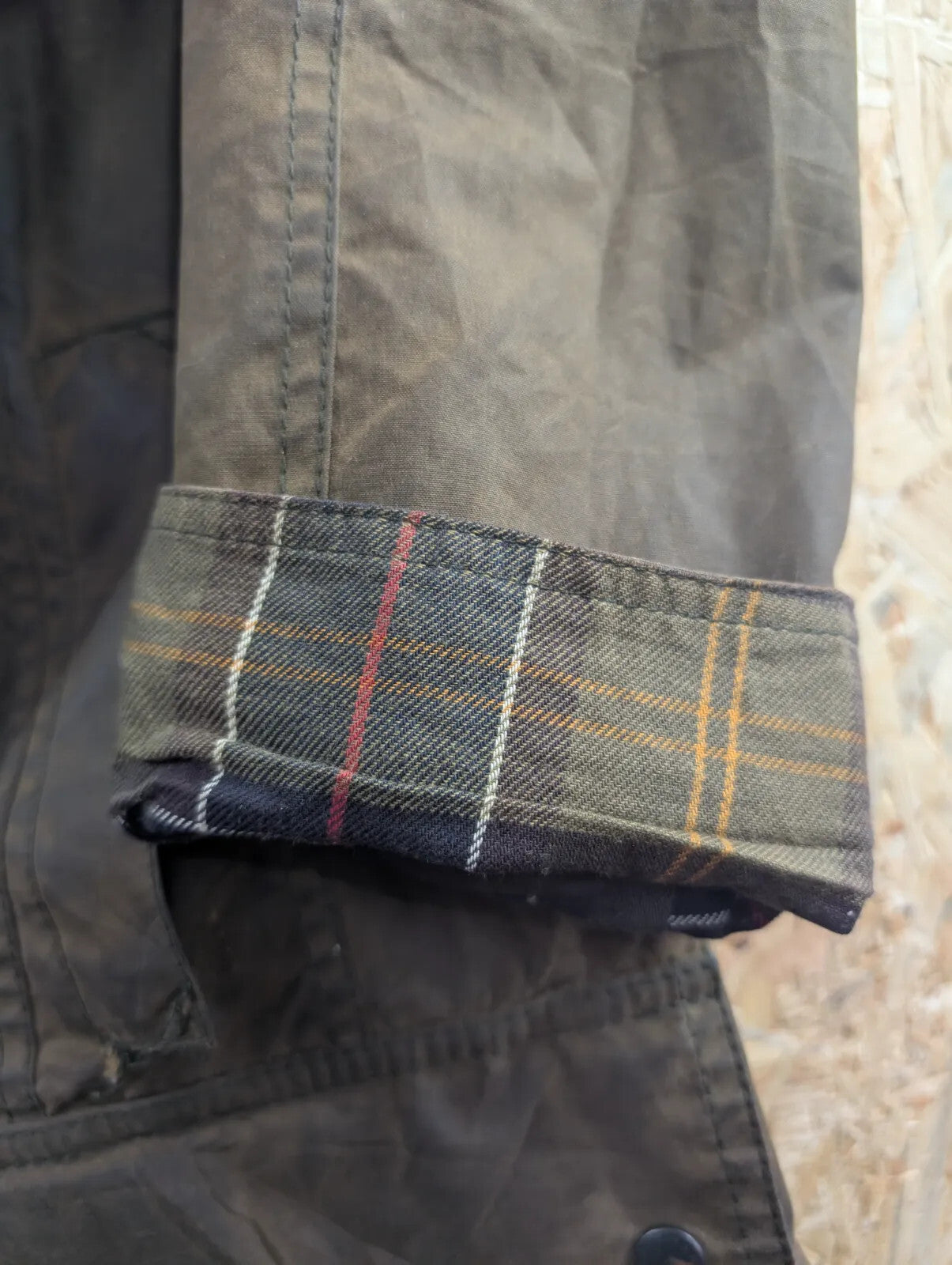 Barbour Classic Beadnell Waxed Jacket Womens UK14 Olive Green Tartan Brown Cord