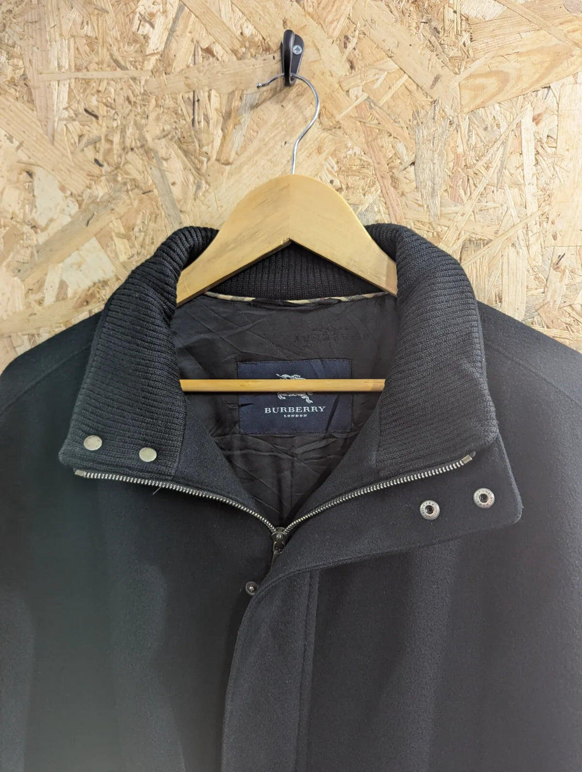 Vintage Burberry London Coat Mens XL Black Wool Cashmere Quilted Padded Nova