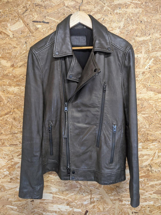 AllSaints Leather Biker Jacket Medium Men Brown Biker Cafe Racer Rockabilly Zips