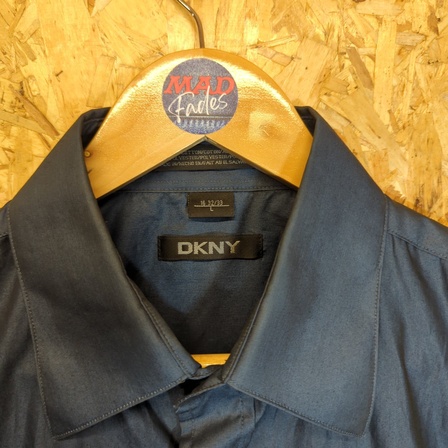 DKNY Y2K Cotton Shirt Long Sleeve Iridescent Teal Blue Smart Mens Large 16