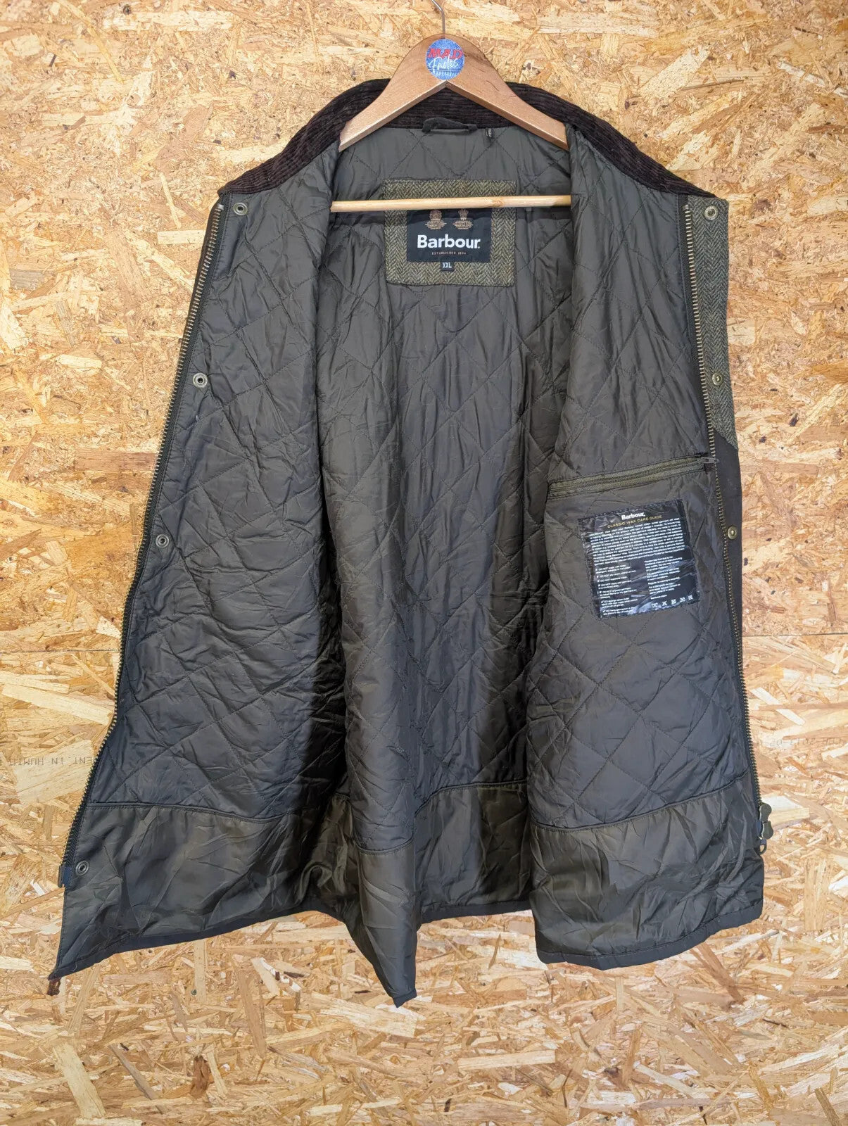 Barbour Hereford Wax Jacket Men XXL Brown Cotton Quilted Leather Corduroy Padded