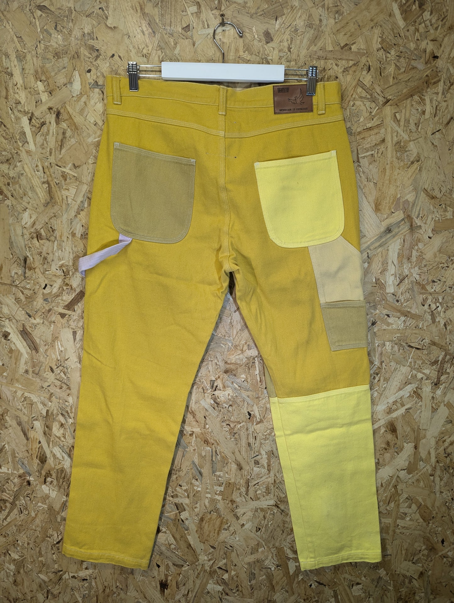 KidSuper Colour Block Mustard Yellow Denim Carpenter Cargo Jeans W32 L32