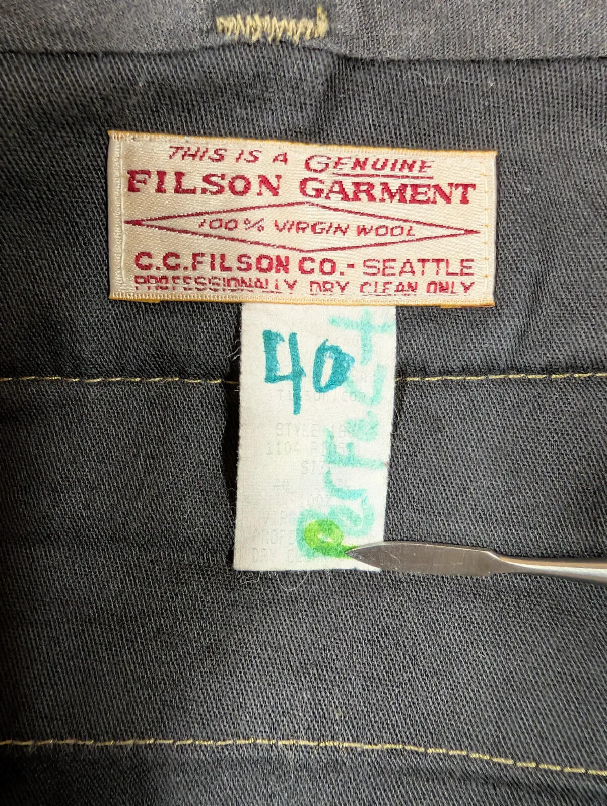 Filson Forestry Cloth Trousers W40 L28 Style 180 Wool Green Work Wear USA Made
