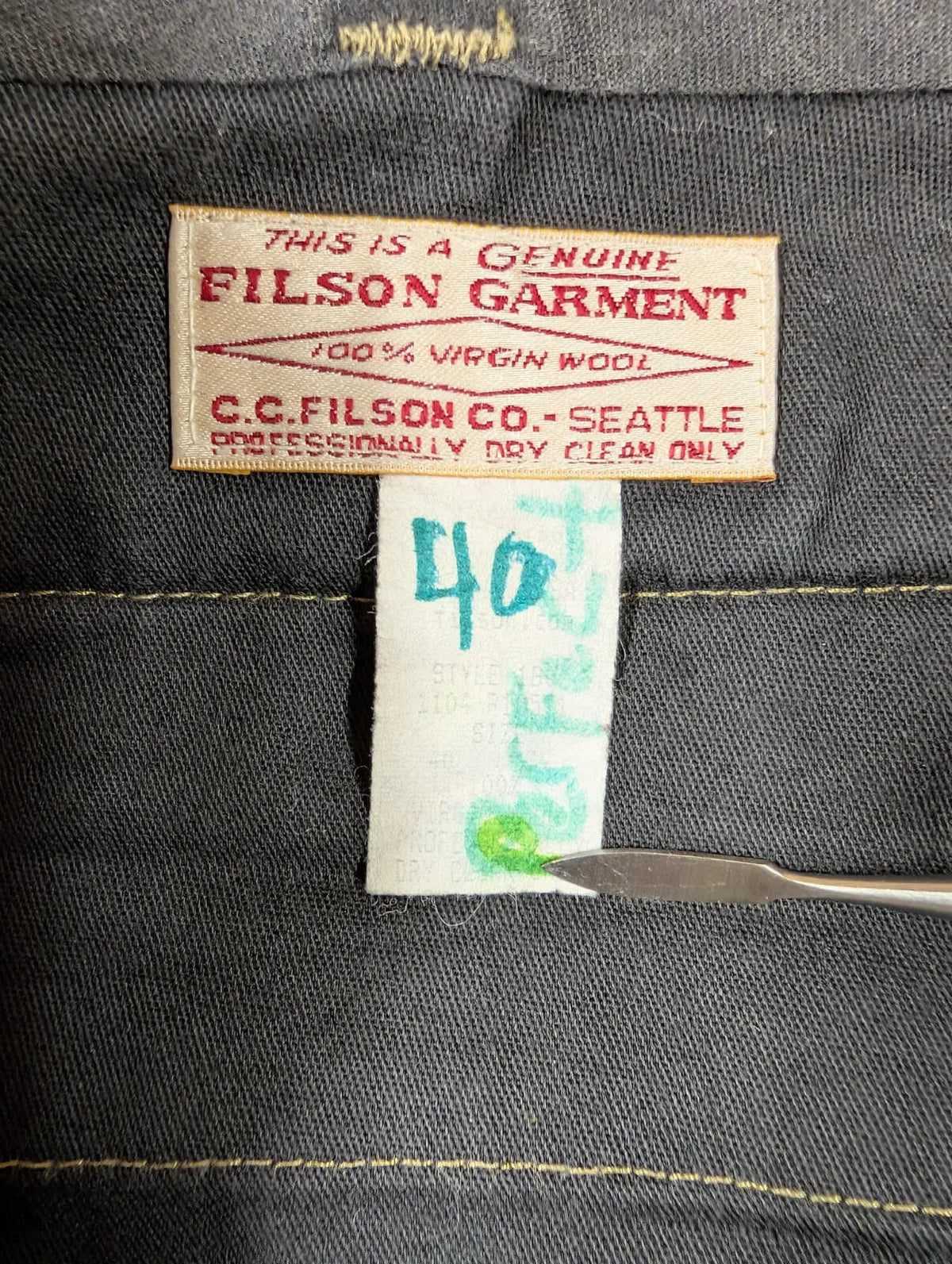 Filson Forestry Cloth Trousers W40 L28 Style 180 Wool Green Work Wear USA Made
