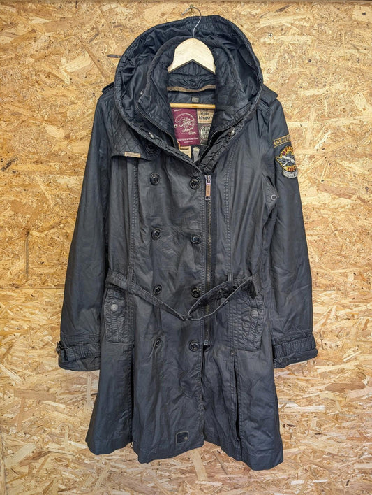 Khujo Samantha Parka XL Women Quilted Wax Jacket Black Padded Lined Y2K