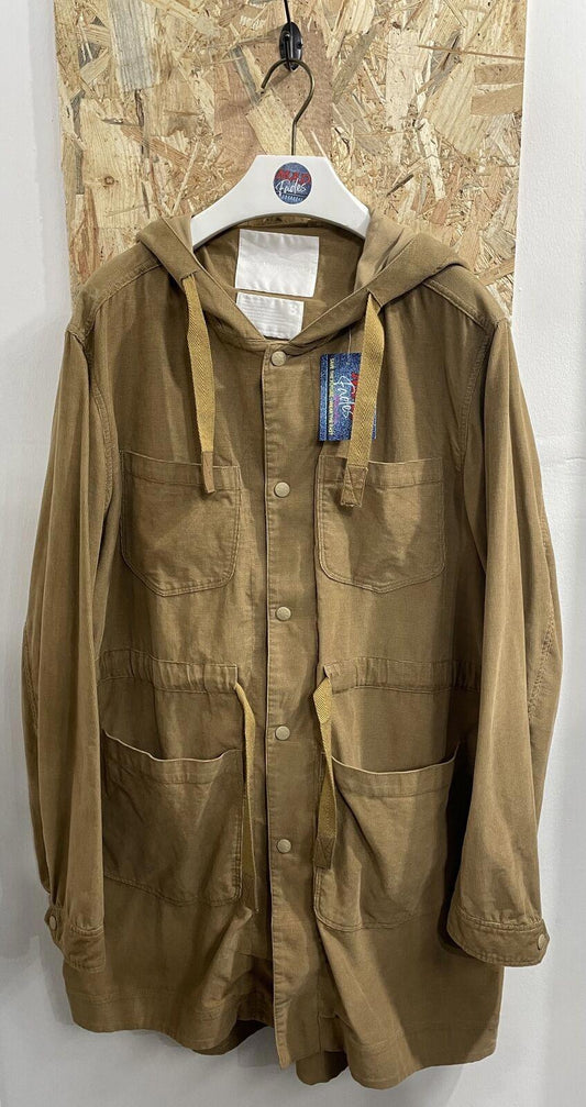 White Mountaineering Mens XL Parka Corduroy Cotton Beige Hooded Anorak Jacket