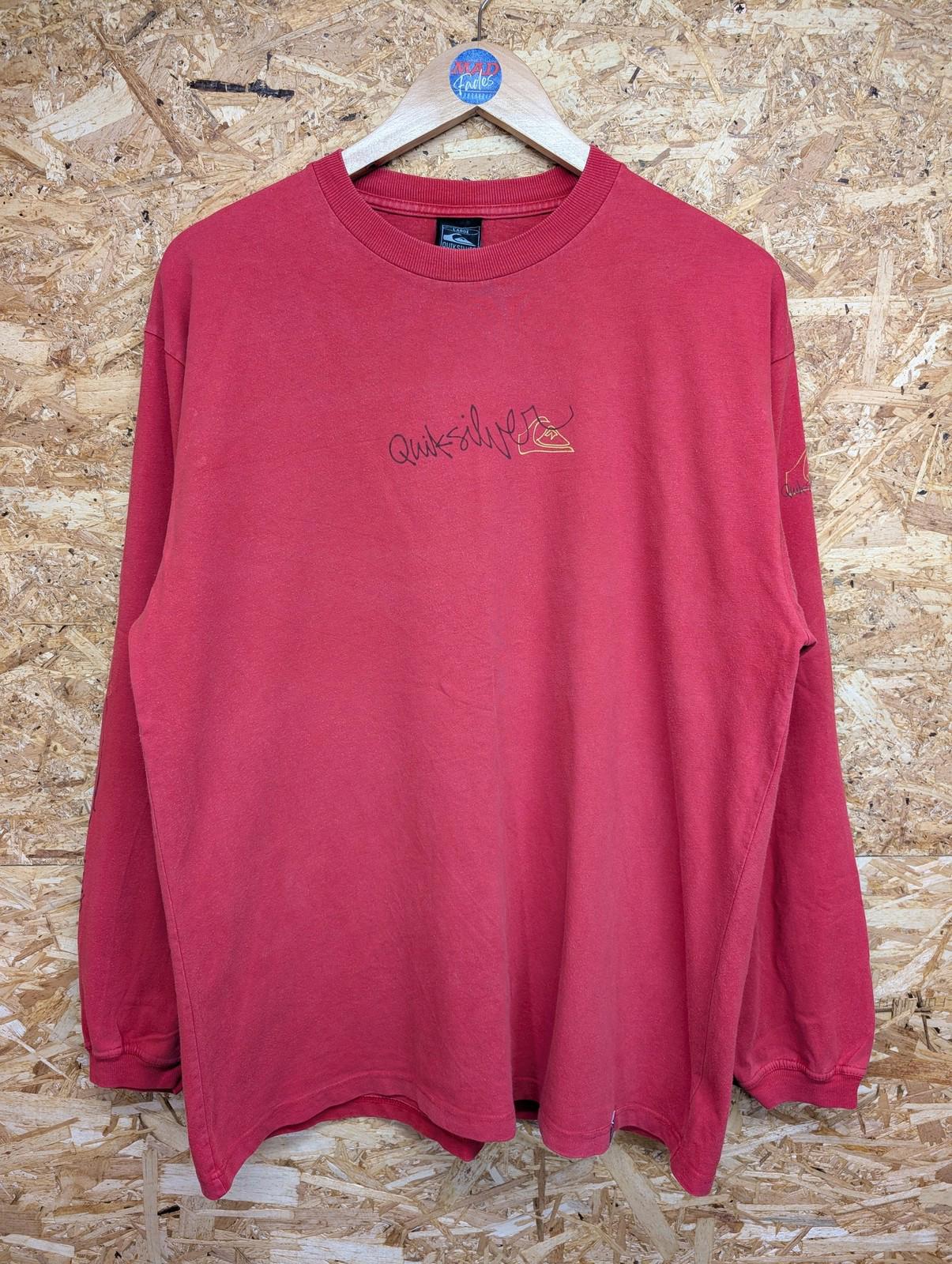Quiksilver Long Sleeve T-Shirt Large Men Graphic Red Pink 90s Vintage Crew Neck