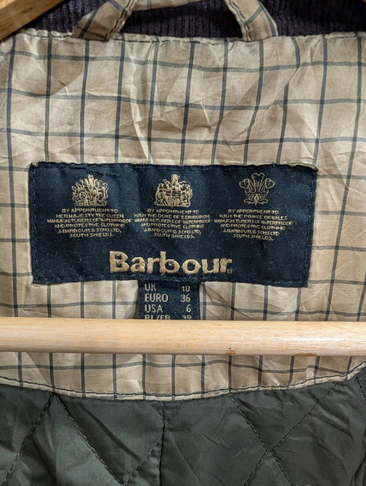 Barbour Sapey Wax Jacket Womens UK10 Brown Cotton Quilted Corduroy Utility