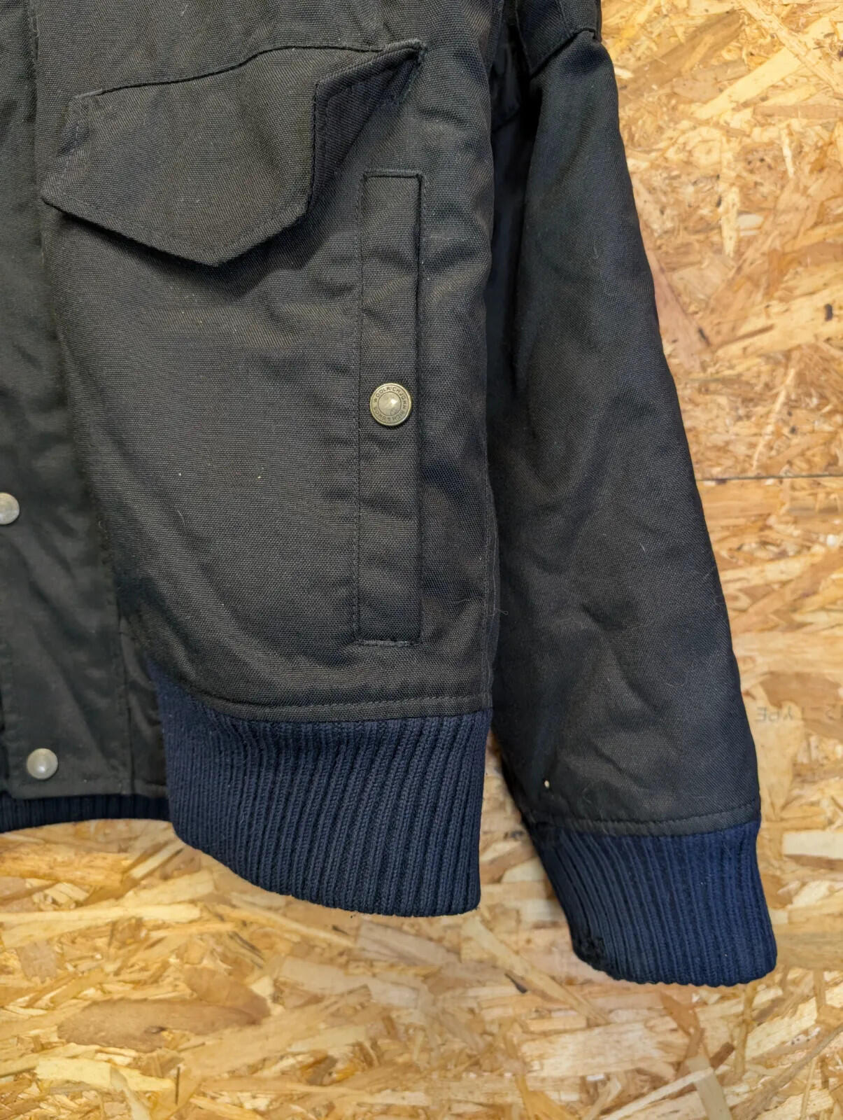 Woolrich Hooded Bomber Jacket Mens Medium Black Thermolite Canvas Fleece Snorkel