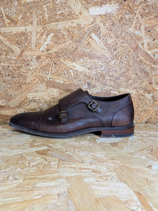 Dune Scope Double Monk Strap Shoes Mens UK 11 EU 45 Brown Leather Smart Dress