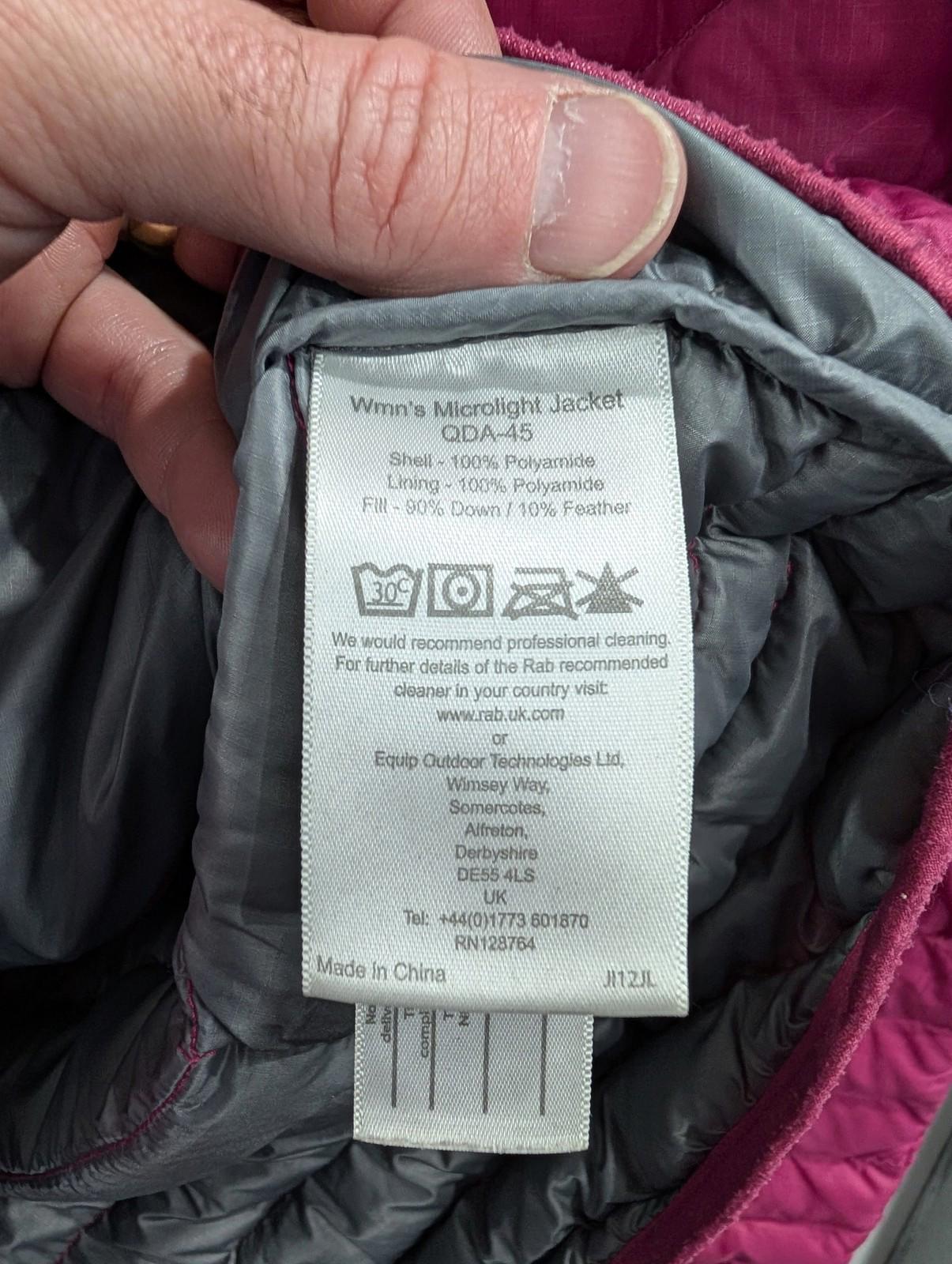 Rab Jacket UK Size 10 Women Microlight Puffer Lightweight Down Feather Pink