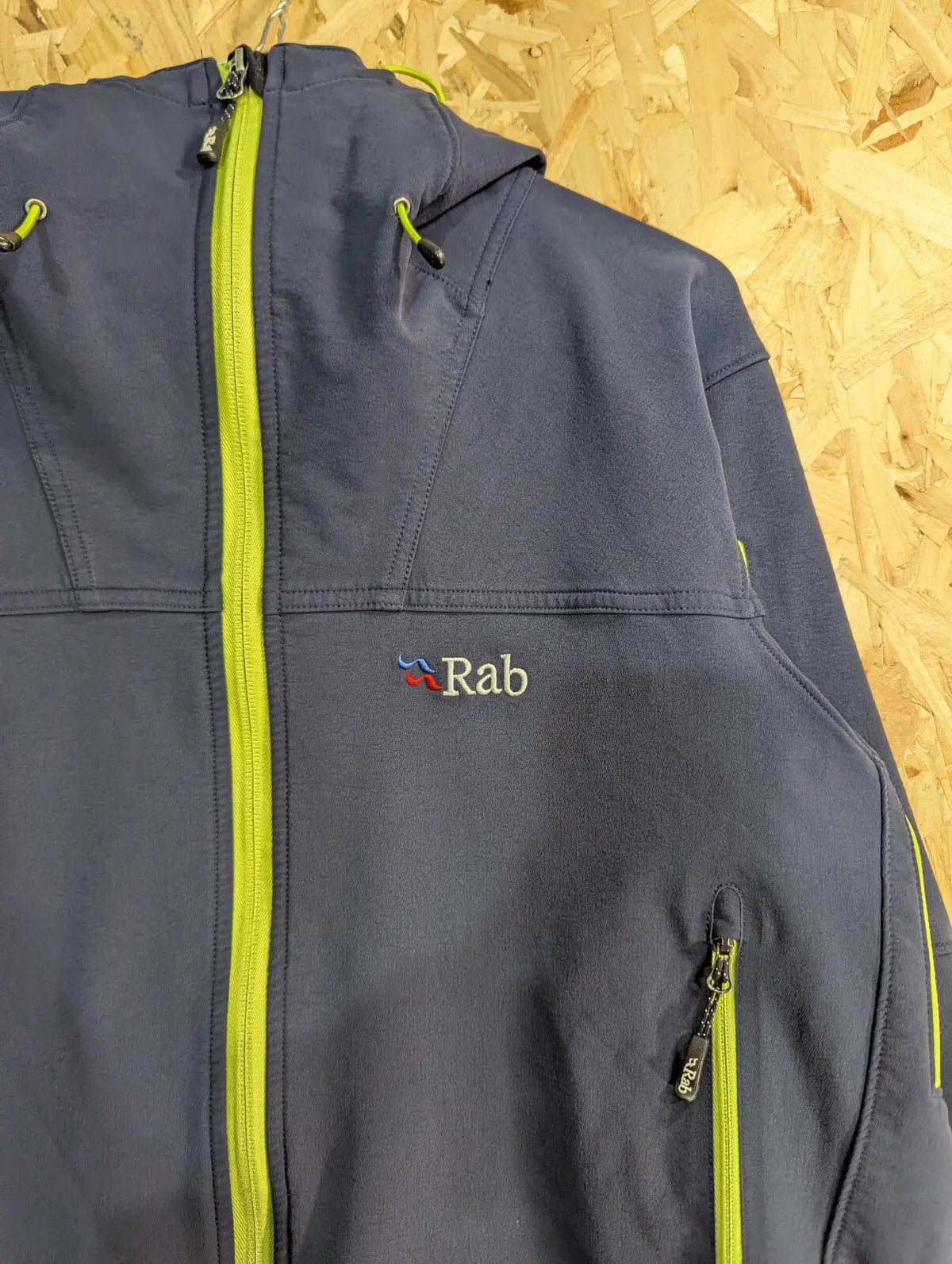 Rab Exodus Jacket Mens Large Navy Blend Hooded Stretch Hiking Walking Tech