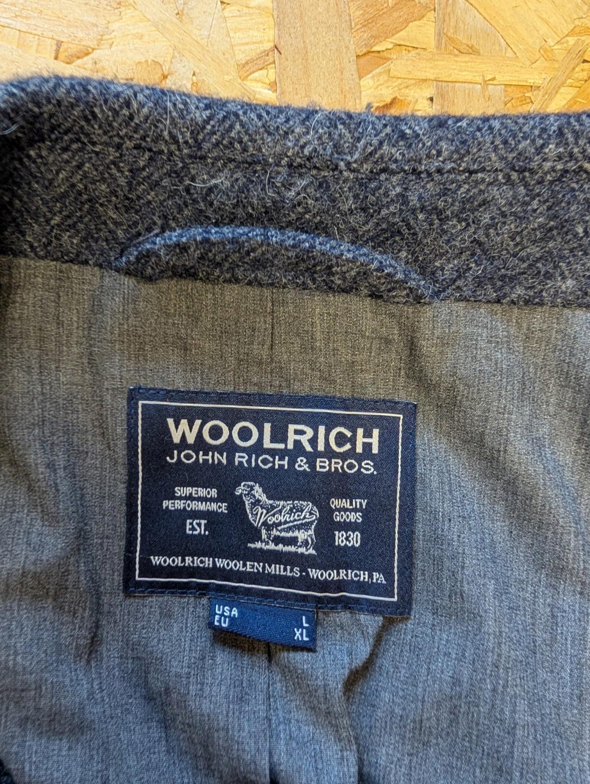 Woolrich Tweed Blazer Large Men Wool Blue 2 Button Cotton Lined Navy Elbow Patch