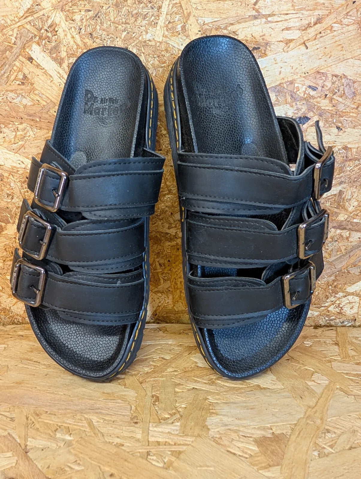 Dr Martens Black Leather Athena Sandals UK 5 EU 38 Buckle Slip On Raine Wedge