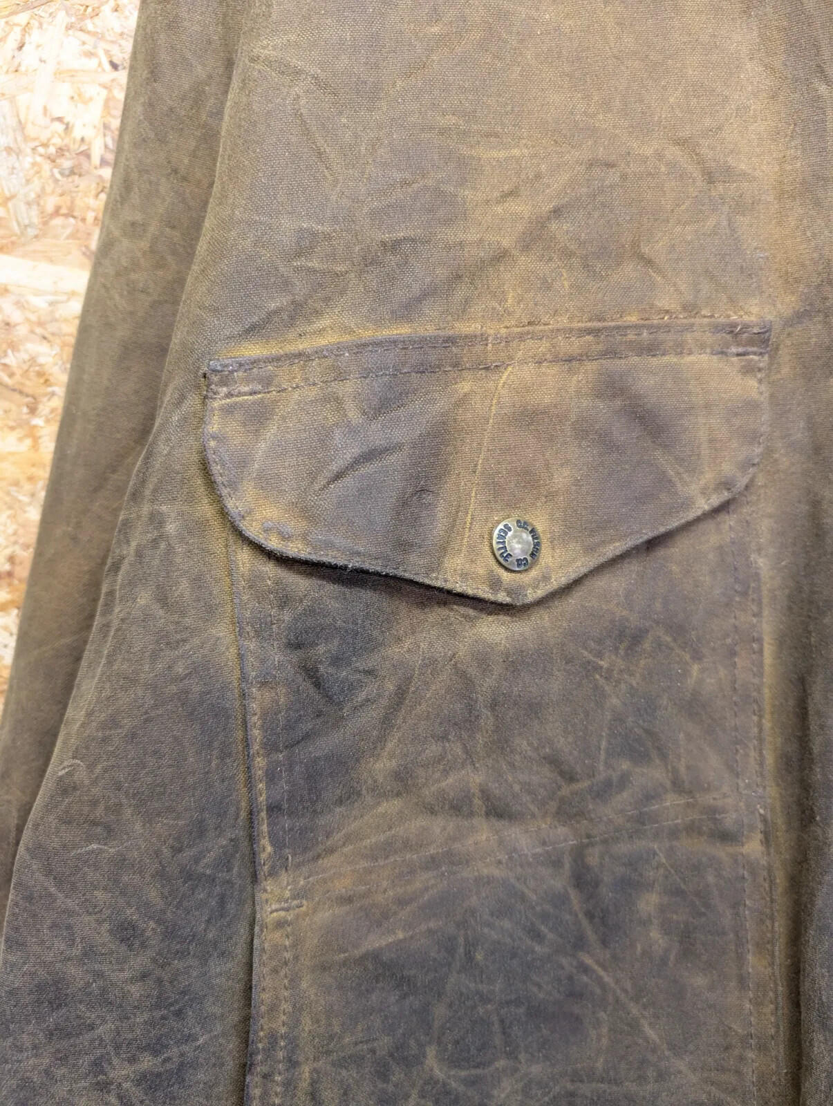 Filson Tin Cloth Cruiser Jacket Men XL Brown Snap USA Oil Waxed Packer Mackinaw