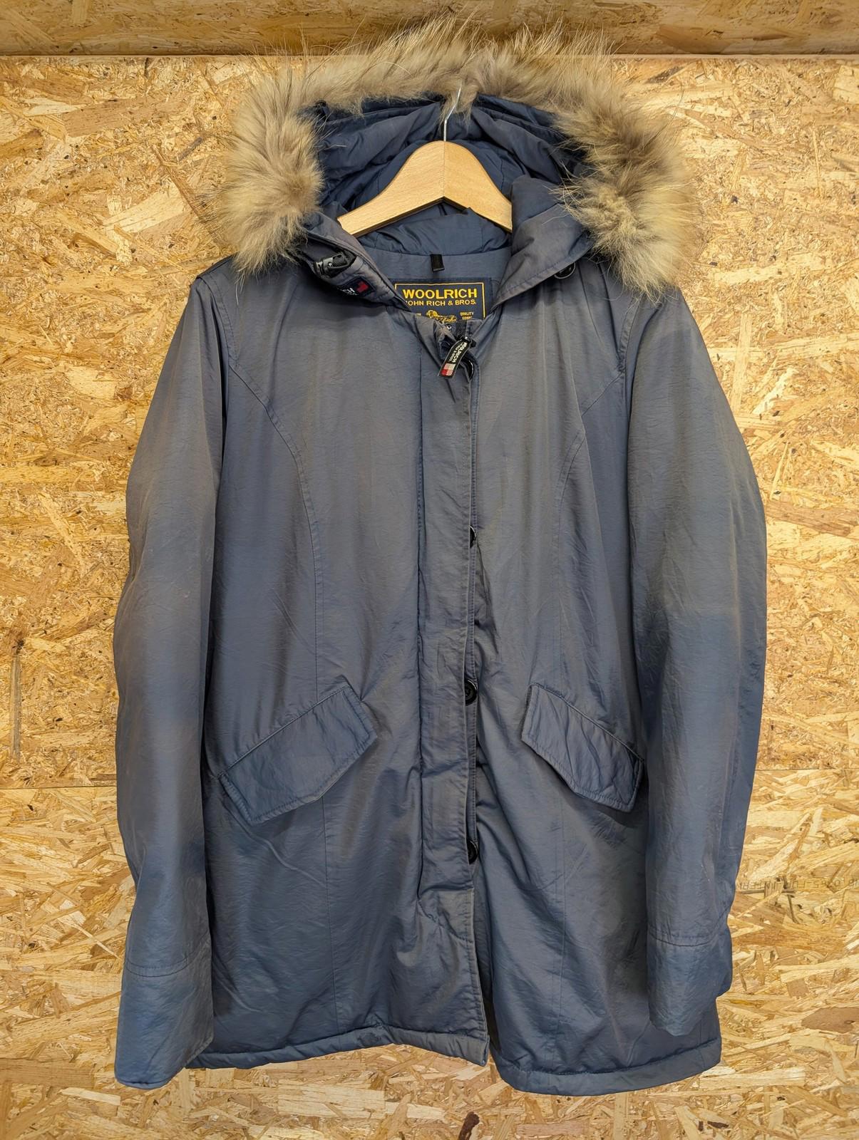 Woolrich Ramar Arctic Parka Medium Women Fur Trim Hooded Jacket Blue Winter Warm