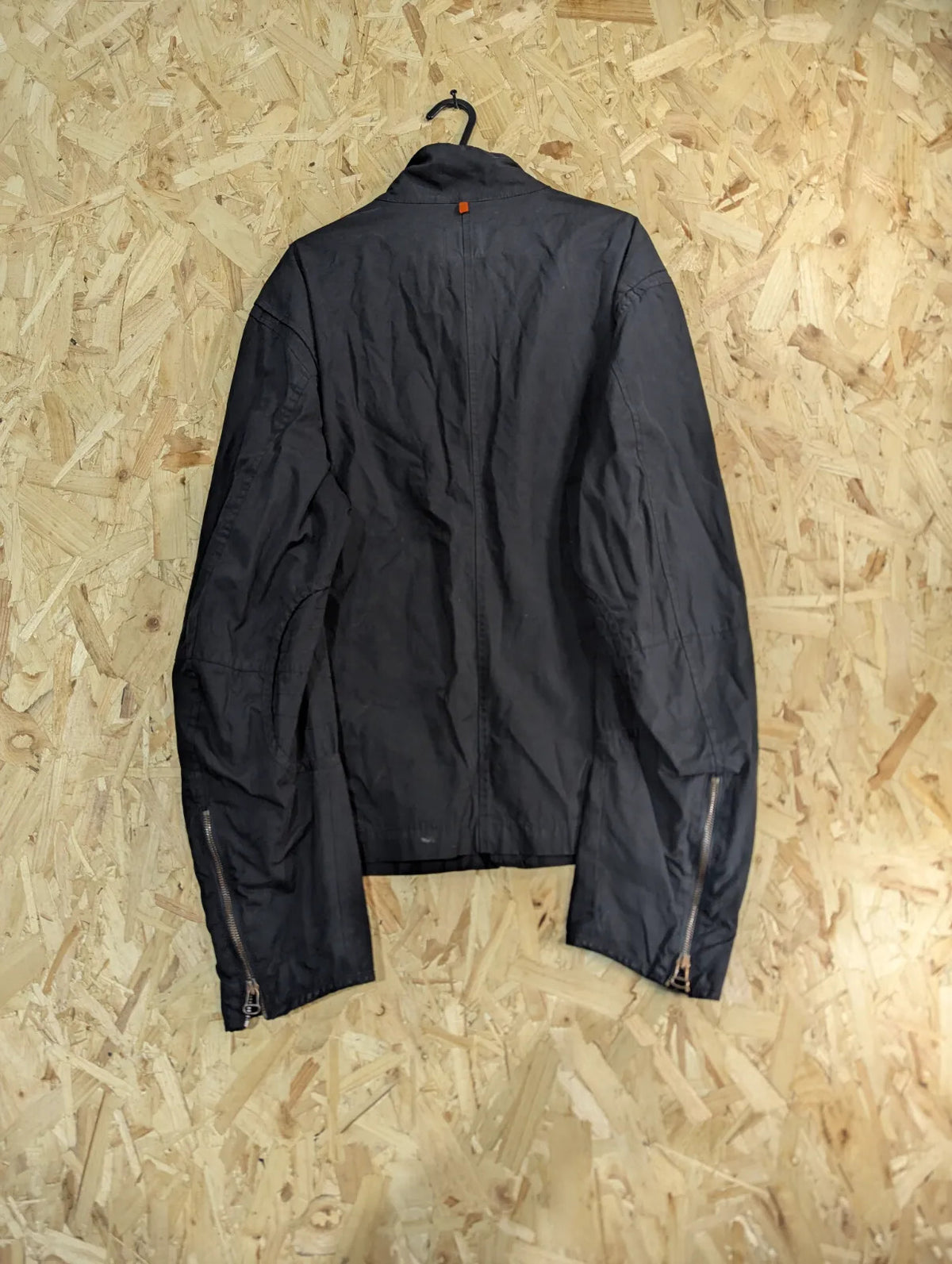 Vintage Hugo Boss Orange Bomber Jacket Mens Black Medium Collar Lightweight Y2K