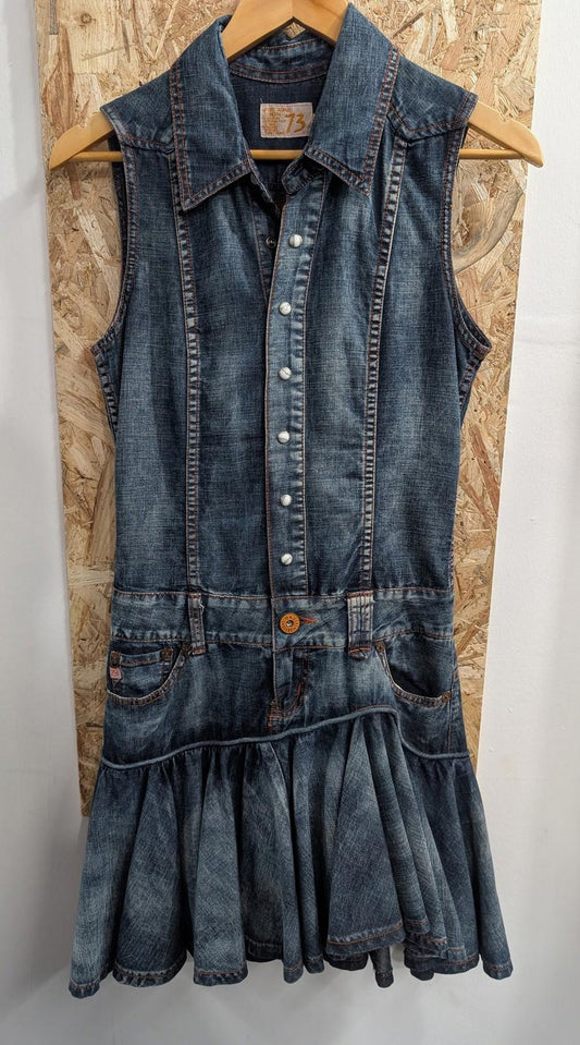 Pepe Jeans London Denim Sleeveless Dress Medium Washed Blue Y2K 2000 Jean Boho