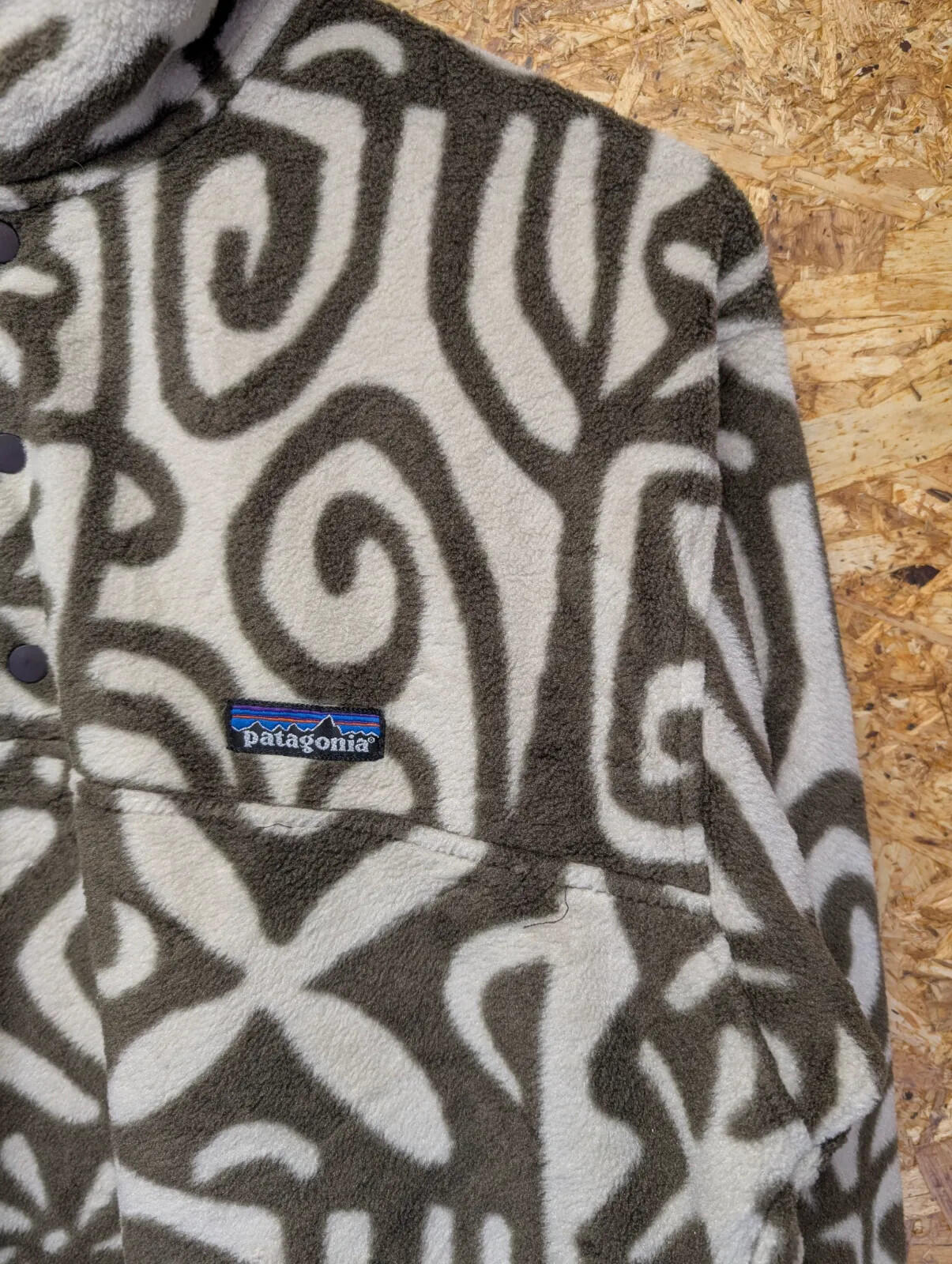 Patagonia Snap T Fleece Pullover Mens Small Brown Cream Tribal Pattern USA 90s