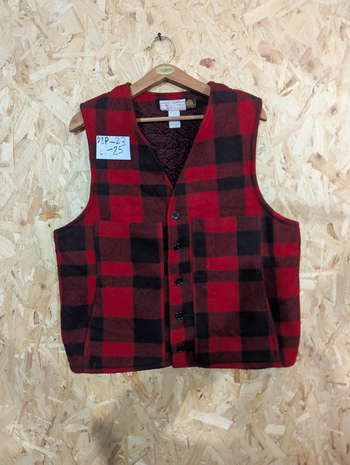 Filson Mackinaw Wool Vest Mens XXL 46 Red Black Buffalo Heavy Lined USA Made