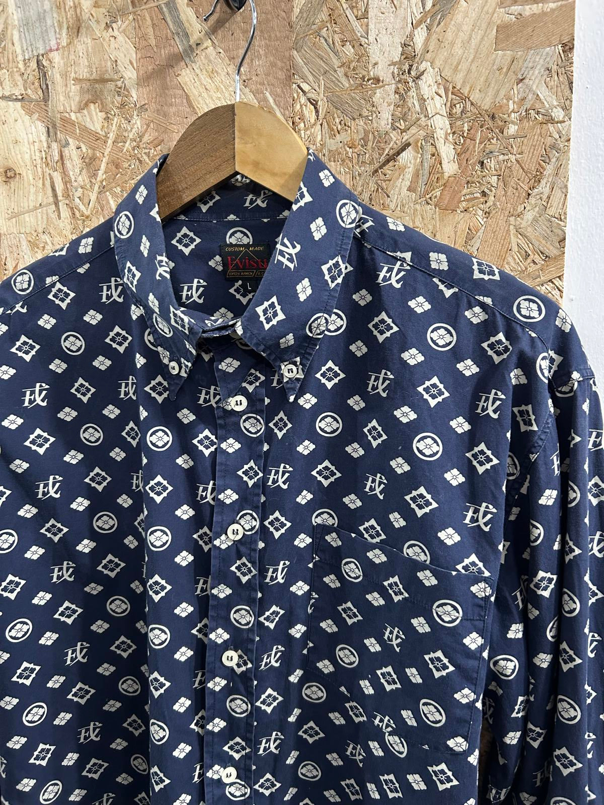 Evisu Shirt Large Blue Check Long Sleeve Cotton Vintage Y2K