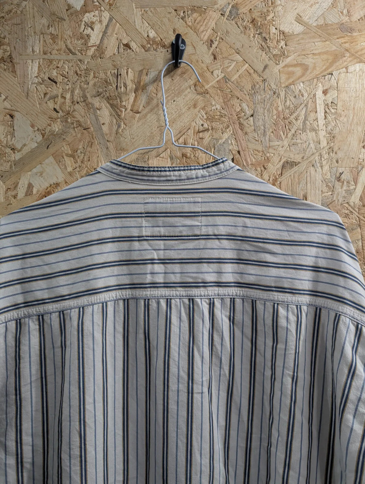 Levis Shirt Mens Large Henley Grandad Collar White Cotton Striped Long Sleeve