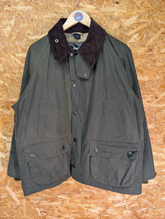 Barbour Bedale Wax Jacket Men Medium C40 Green Cotton Corduroy Collar Tartan