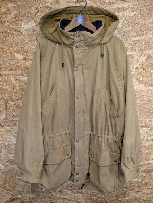 Gant Street Parka Large Men Jacket Tan Beige Hooded Wool Liner Canvas Coat USA