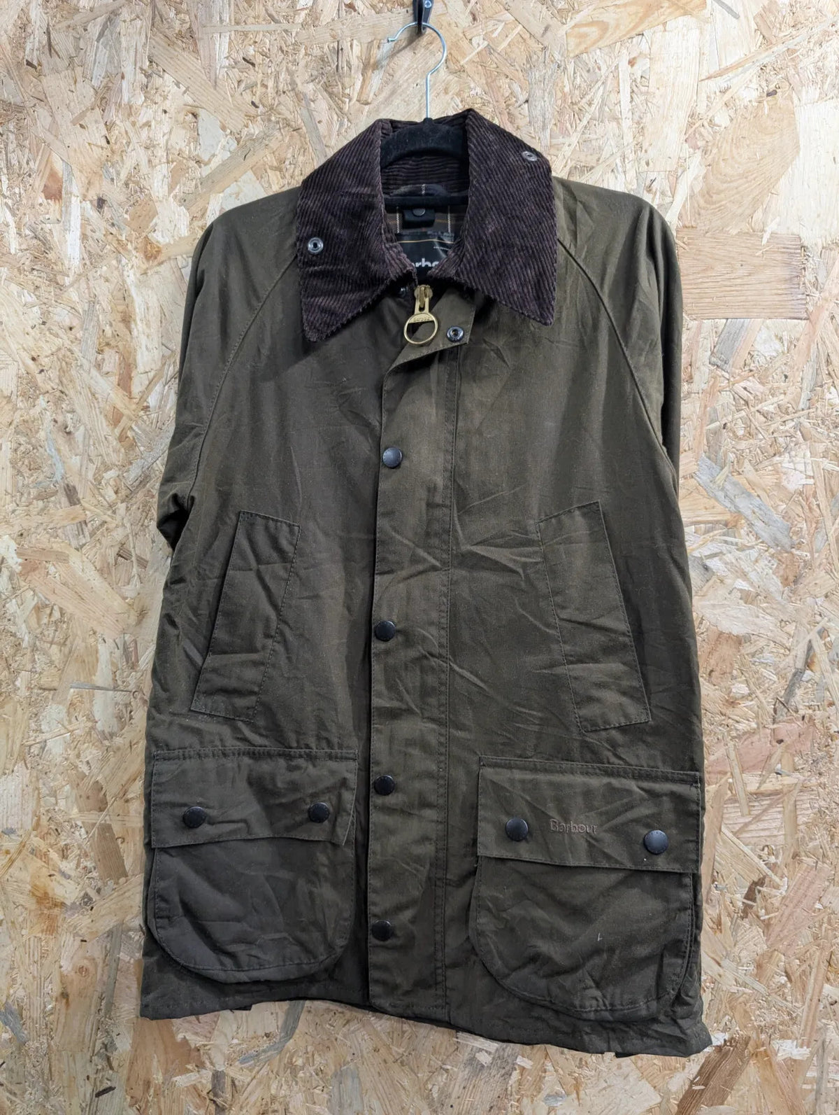 Barbour Classic Bedale Wax Jacket Mens Small Olive Green Cotton Cord Collar