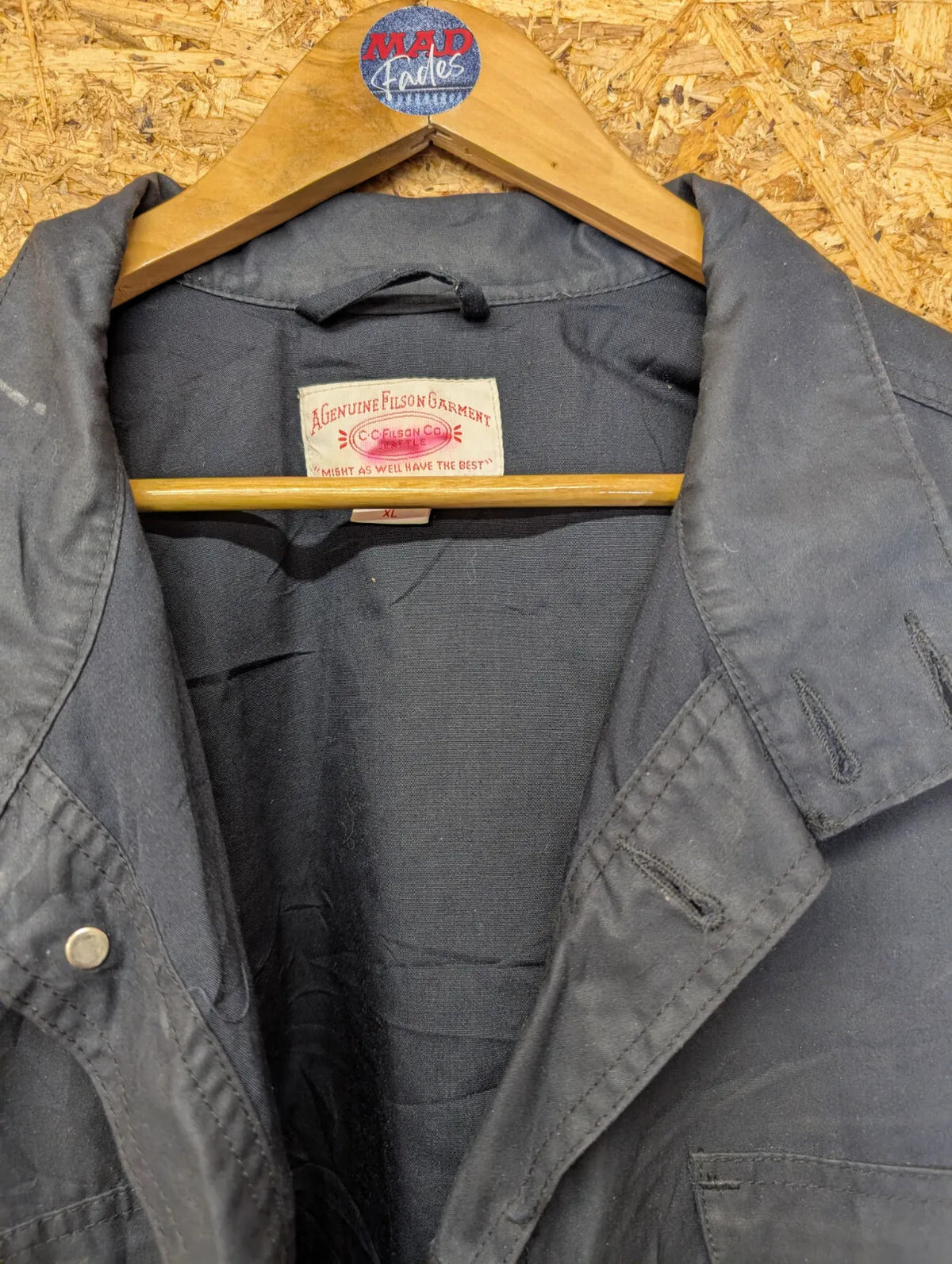 Filson Field Jacket Mens XL Black Blue Snap Drawstring Utility Pockets USA Made
