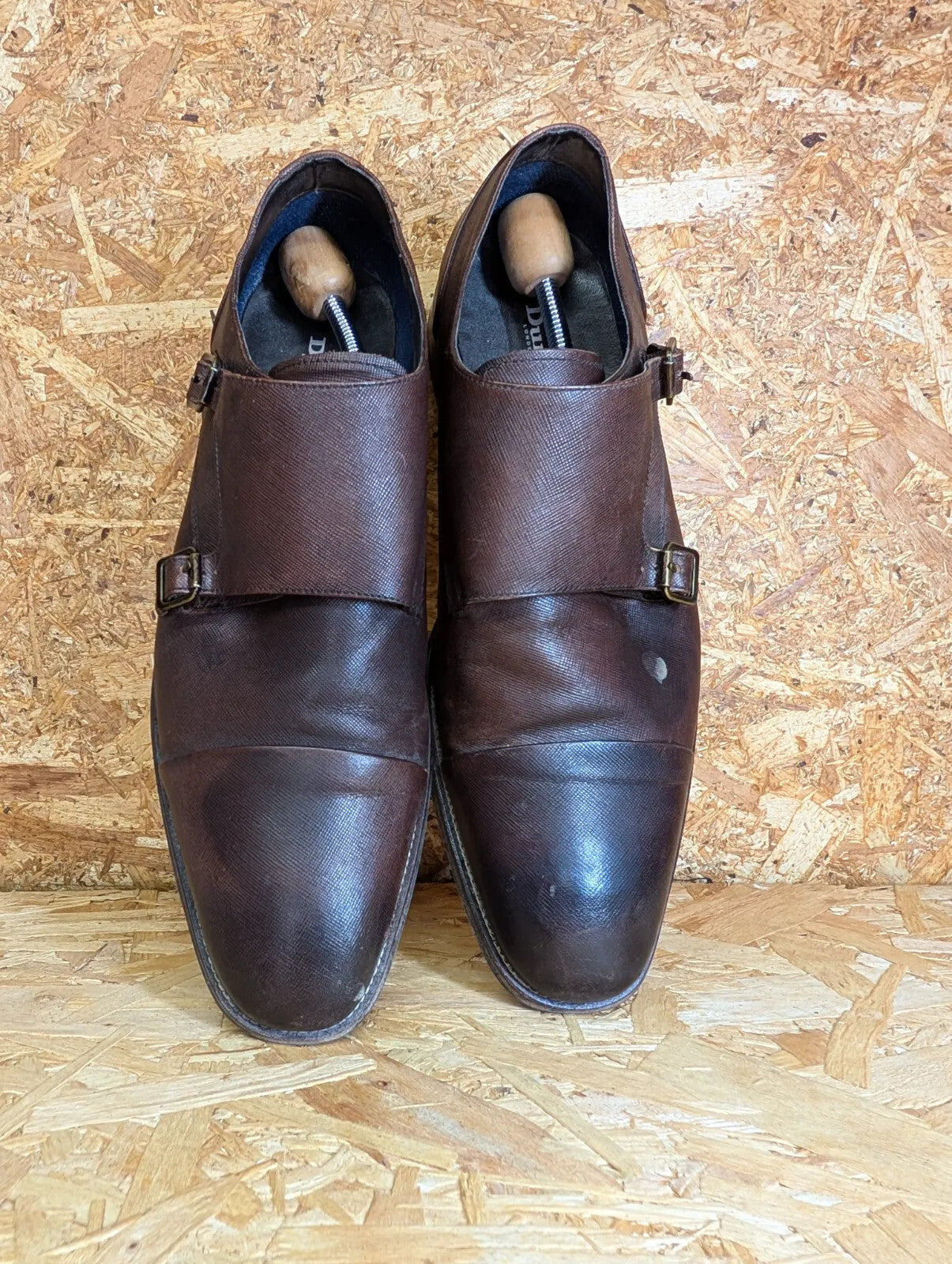 Dune Scope Double Monk Strap Shoes Mens UK 11 EU 45 Brown Leather Smart Dress