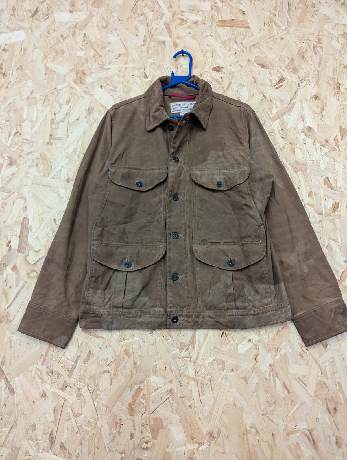 Filson Journeyman Jacket Mens Medium Waxed Brown Cord Collar Tin Cloth USA Made