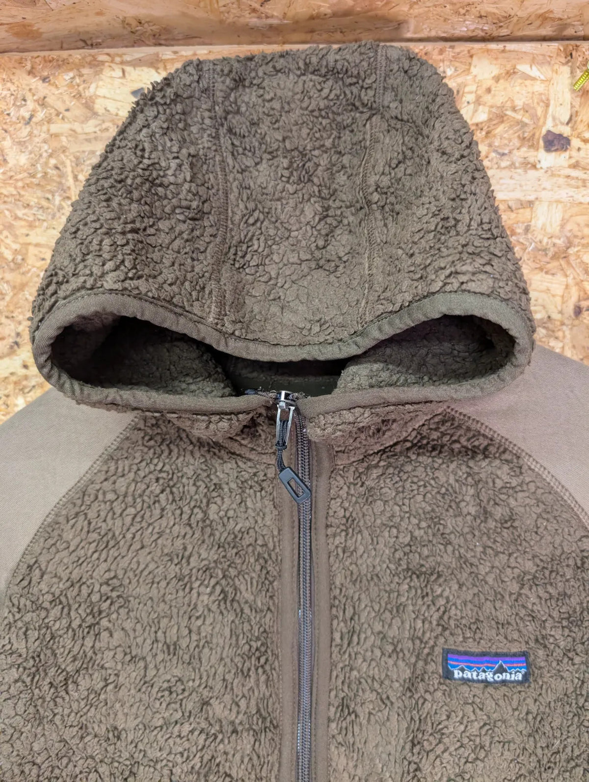 Patagonia Los Lobos Fleece Jacket Mens Medium Brown Polartec Hooded Retro-X