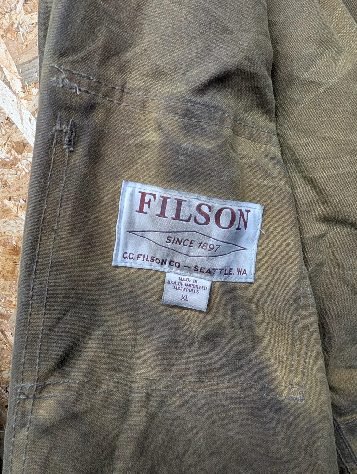 Filson Tin Cloth Cruiser Jacket Men XL Brown Snap USA Oil Waxed Packer Mackinaw