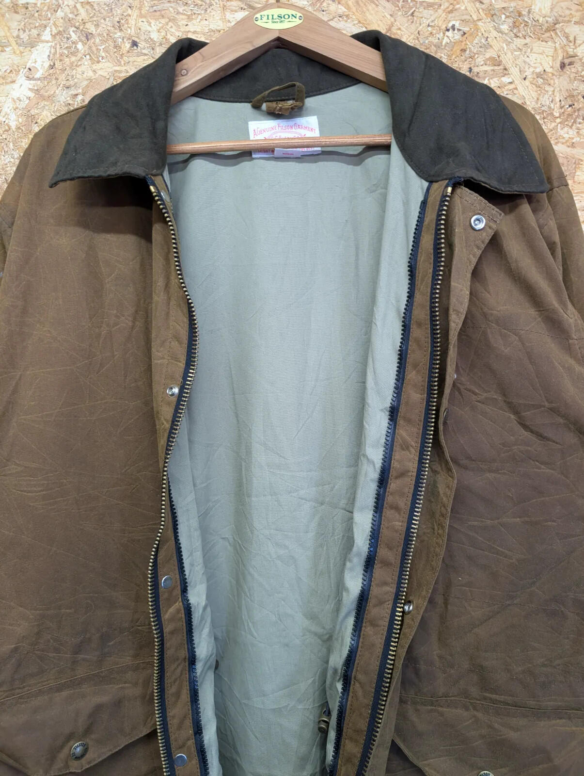 Filson Cover Cloth Mile Marker Coat Mens XXL Brown Zip 10023 USA Made Lined Wax
