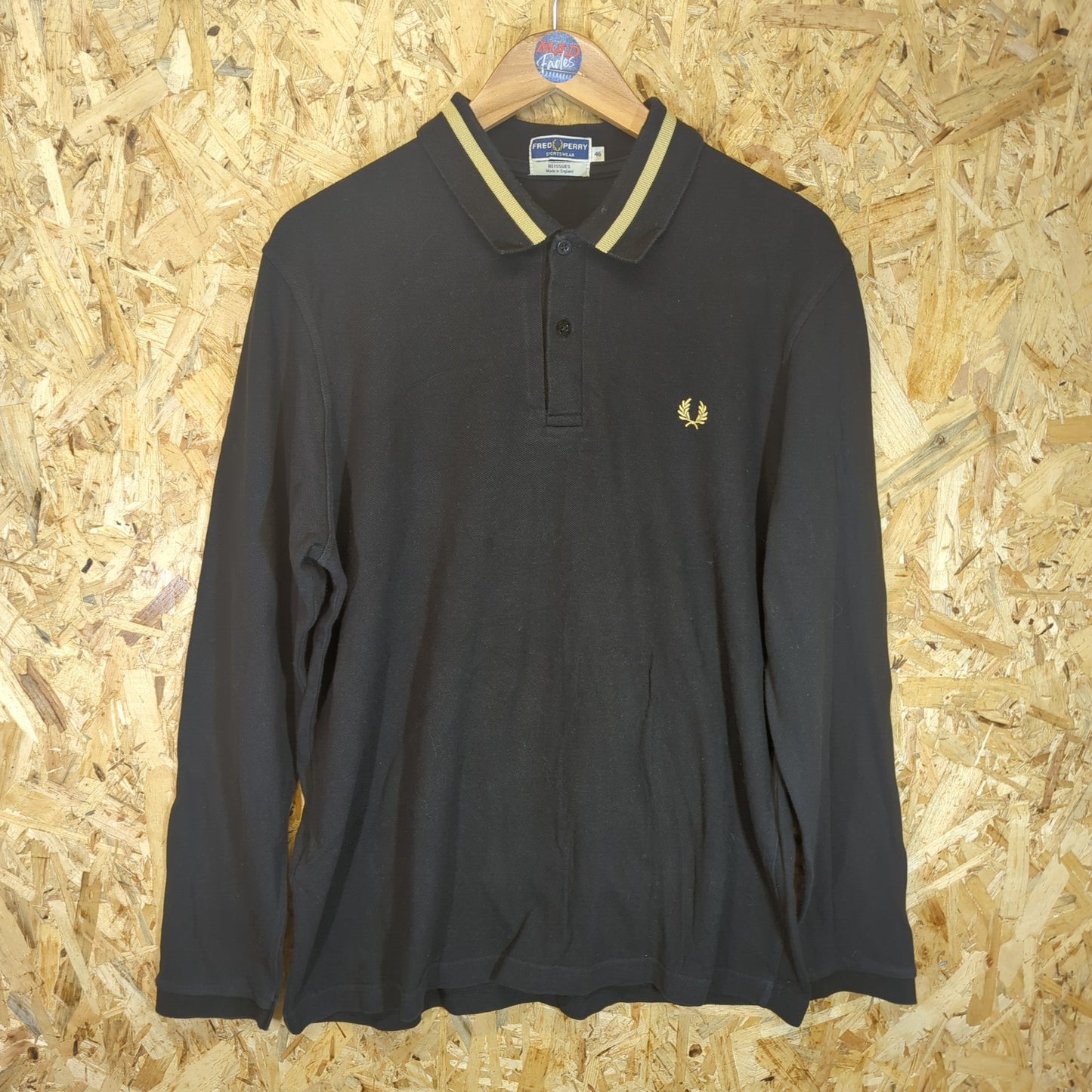 Fred Perry Reissues Made In England Black Yellow Polo Shirt Long Sleeve XL 46