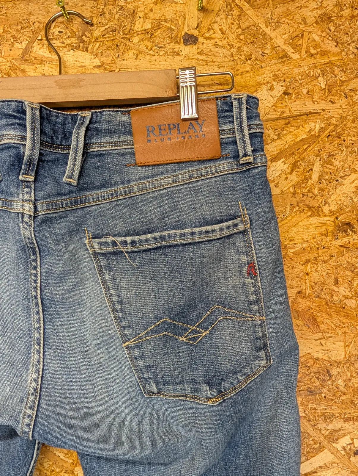 Replay Anbass Slim Jeans W32 L32 Blue Denim Distressed Organic Cotton Straight