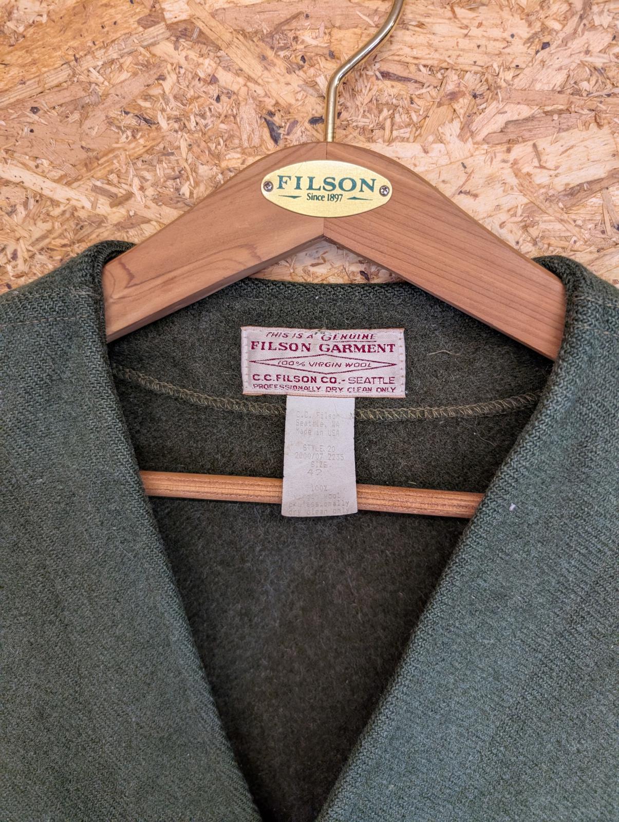 Filson Mackinaw Vest Mens Large 42 Forest Green Wool Waistcoat Gilet Body Warmer