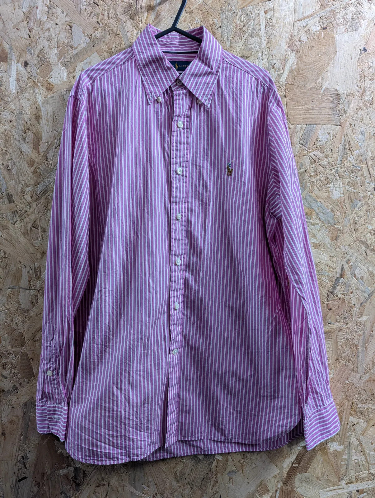 Polo Ralph Lauren Shirt Mens Medium Pink White Cotton Stripe Button Down Collar
