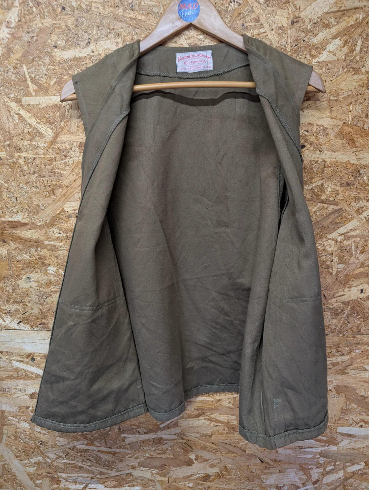 Filson Moleskin Vest Mens Large Khaki Cotton Waistcoat Gilet Body Warmer USA
