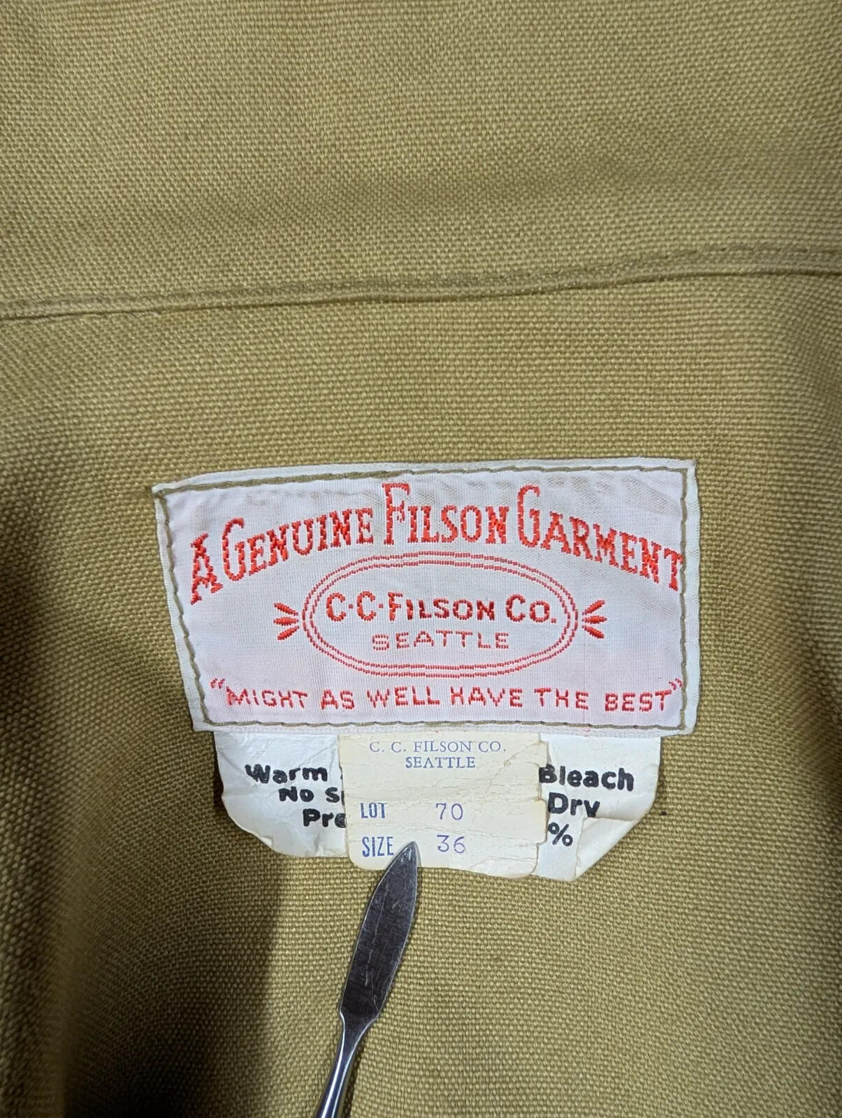 Filson Dry Tin Cloth Cruiser Jacket Men Small Lot 70 Canvas Field Jacket Beige