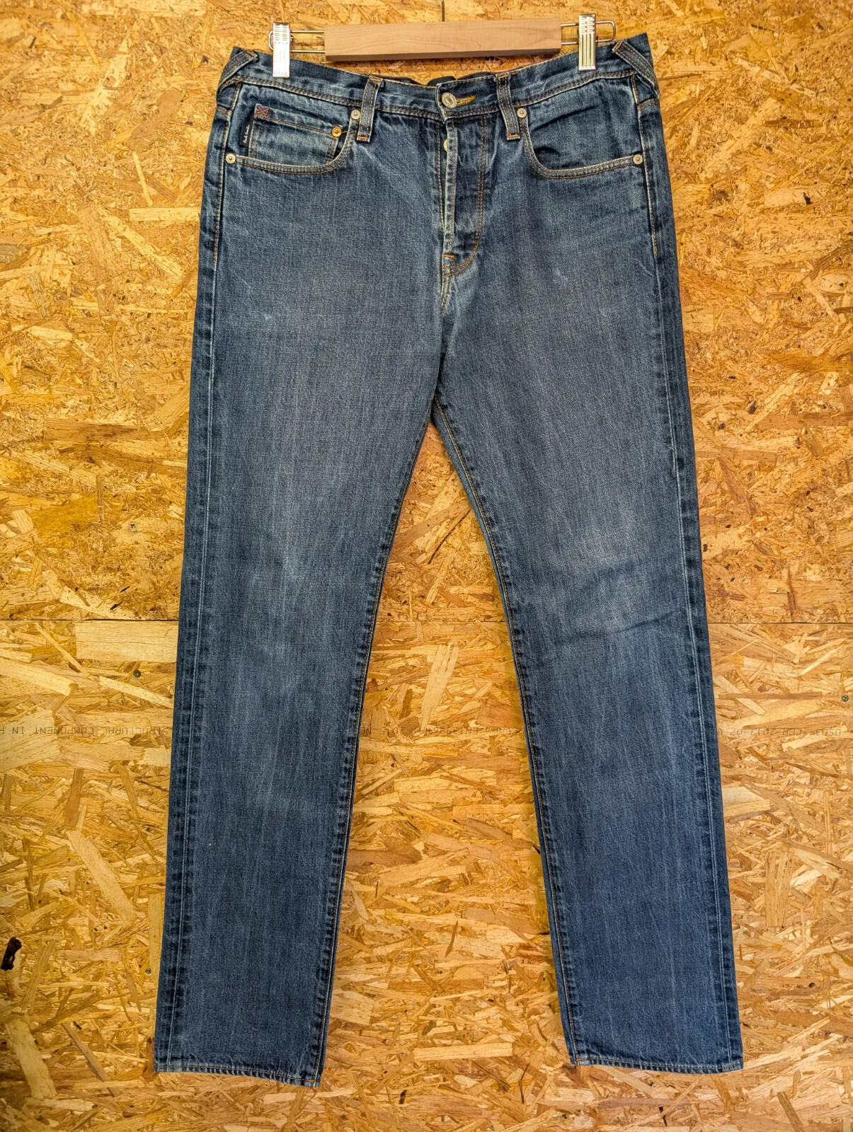 Paul Smith Jeans Mens W32 L34 Blue Denim Slim Straight 400M Button Leather Patch